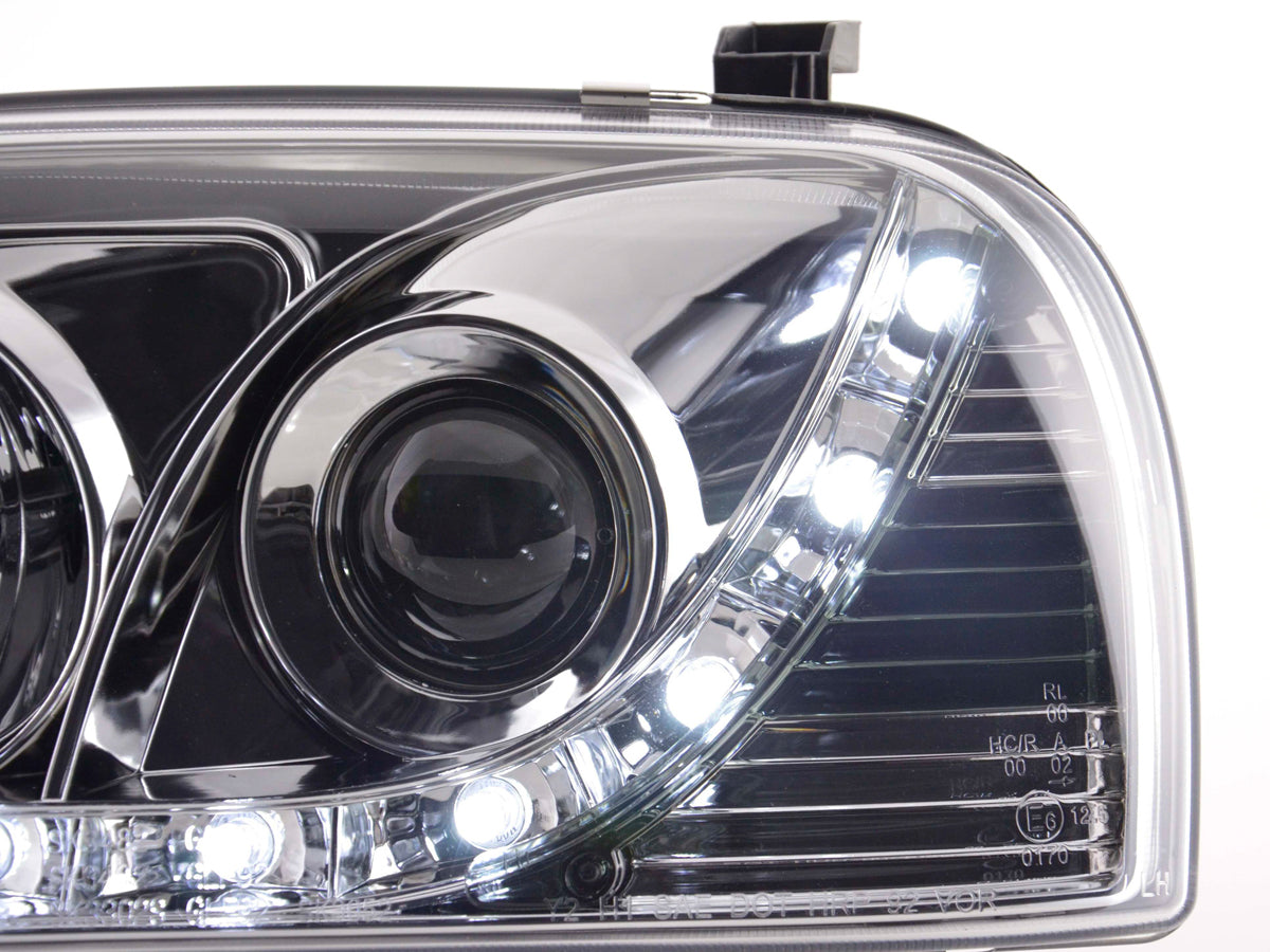 Scheinwerfer Set Daylight LED Tagfahrlicht VW Golf 3 91-97 chrom Scheinwerfer Set Daylight LED Tagfahrlicht VW Golf 3 91-97 chrom